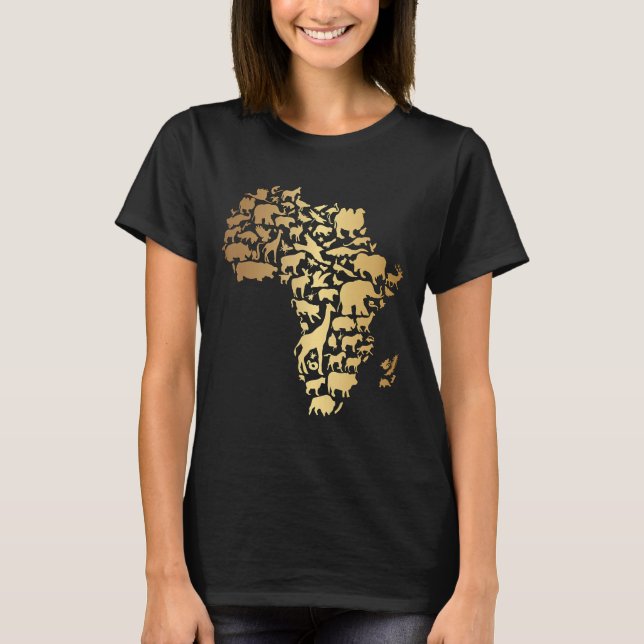 Camiseta Animais Dourados do Mapa Africano (Frente)