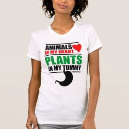 Camiseta Animais em meu coração, plantas em minha barriga