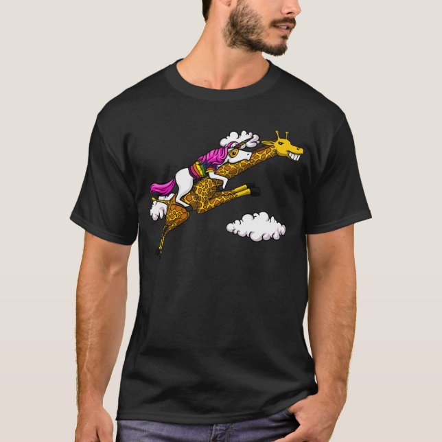 Camiseta Animais engraçados do girafa mágico da equitação (Frente)