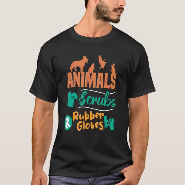 Camiseta Animais esfregam borracha - luvas veterinárias (Frente)