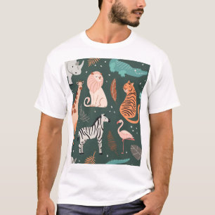 Camiseta Animais Exóticos: Padrão De Crianças Tropicais Esc
