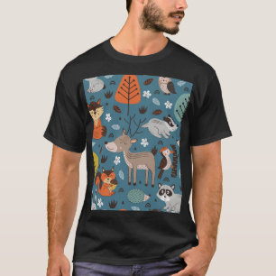 Camiseta Animais florestais, azul, estilo escandinavo