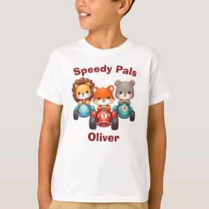 Camiseta Animais Fofos em Carros de Corrida - Amigos Veloze