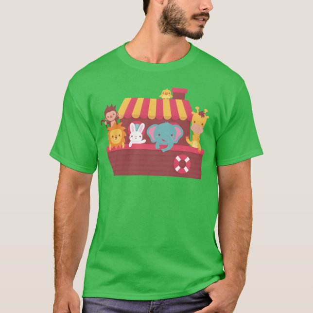 Camiseta Animais Fofos Presente do Barco da Arca de Noé (Frente)