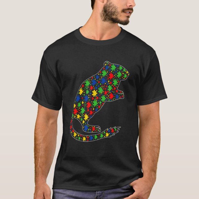 Camiseta Animais Gerbil Peças de Quebra-cabeça Conscientiza (Frente)