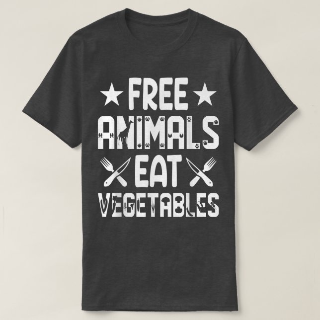 Camiseta Animais Grátis Comem Vegetais Engraçados Salvament (Frente do Design)