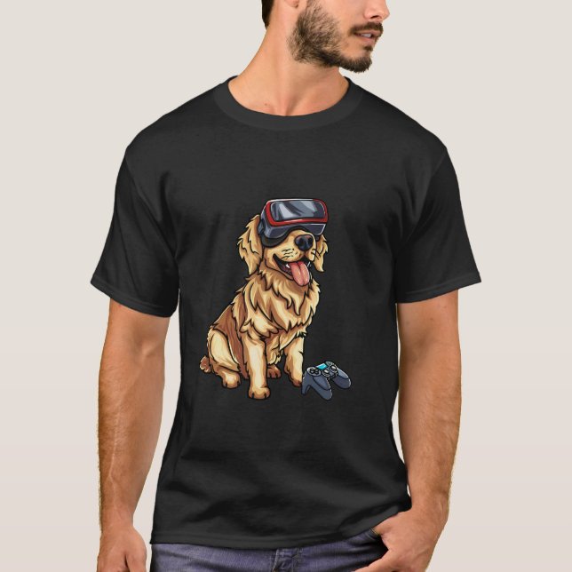 Camiseta Animais Jogadores- Retriever Dourado Jogando Conso (Frente)