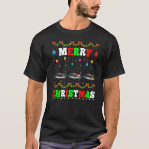 Camiseta Animais Luzes Feliz Papai noel de Natal Tubarão