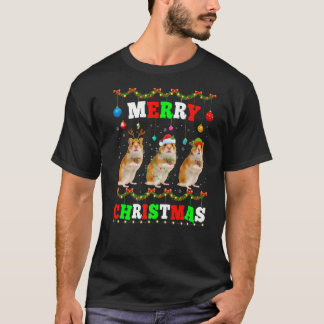Camiseta Animais Luzes Felizes Papais noeis de Natal Hamste