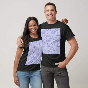 Camiseta Animais marinhos e desenho de barco à vela em uma