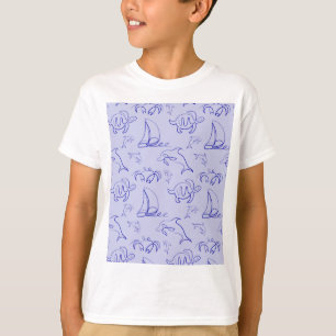 Camiseta Animais marinhos e padrão de desenho de uma linha