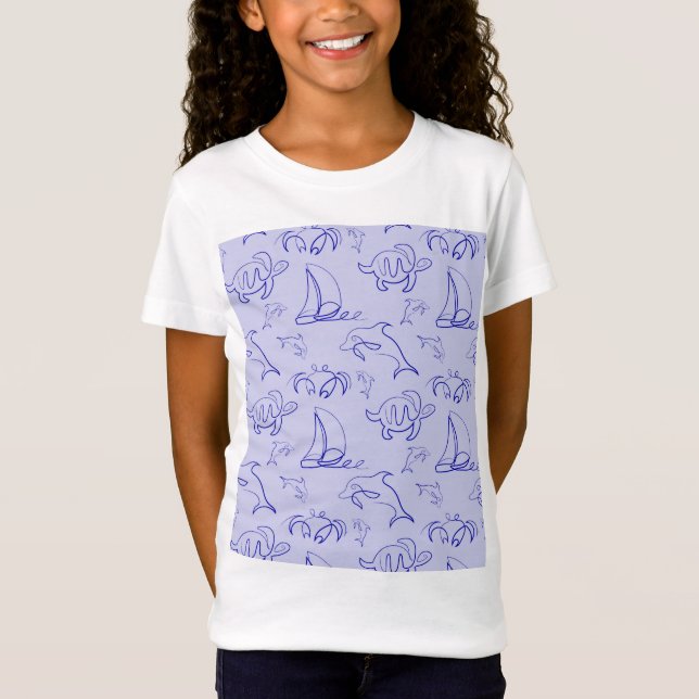 Camiseta Animais marinhos e padrão de desenho de uma linha  (Frente)