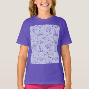 Camiseta Animais marinhos e padrão de desenho de uma linha