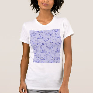 Camiseta Animais marinhos e padrão de desenho de uma linha