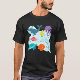 Camiseta Animais Marinhos Fofos Baleia Golfinho Peixe Tuba