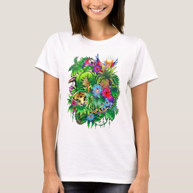 Camiseta Animais Selvagens escondidos na Selva Surreal (Frente)