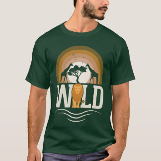 Camiseta Animais Selvagens Leão Girafa África retrô
