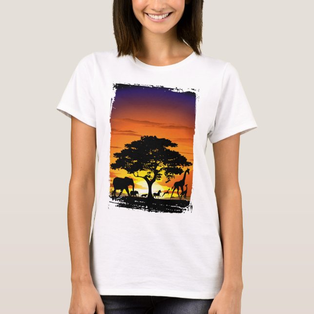 Camiseta Animais Selvagens no Sunset da savana africana (Frente)