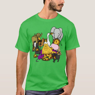 Camiseta Animais tendo um amigo de festa de pizza