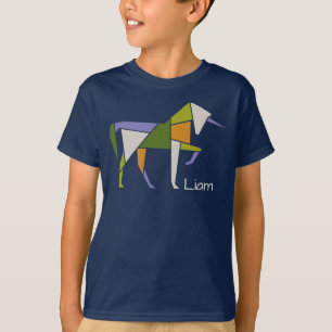 Camiseta Animal abstrato moderno do Tangram do unicórnio
