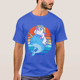 Camiseta Animal do Oceano Retro Unicórnio Montando amigos N