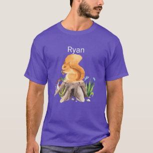 Camiseta Animal florestal esquilo com nome Ryan menina
