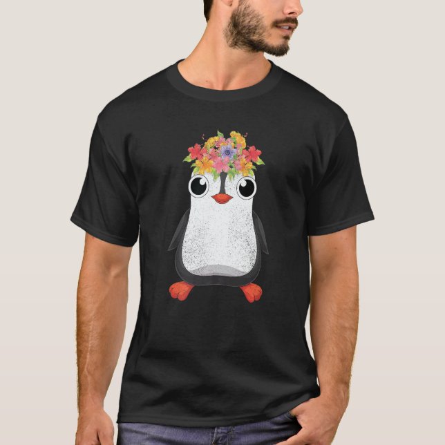 Camiseta Animal  Flowers Antarctica Zoo Animal Cute Penguin (Frente)