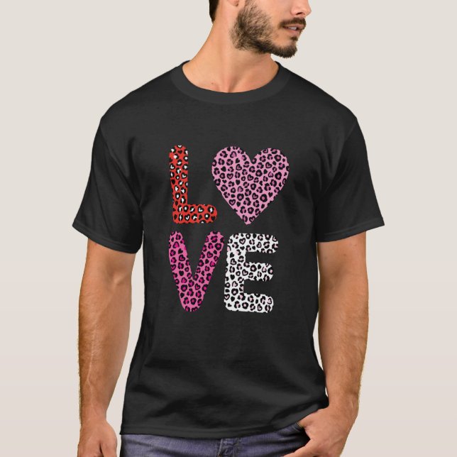 Camiseta Animal Print Heart Love Valentines Day Leopard Che (Frente)