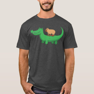 Camiseta Animal Selvagem Capivara Fofa Montando Crocodilo r