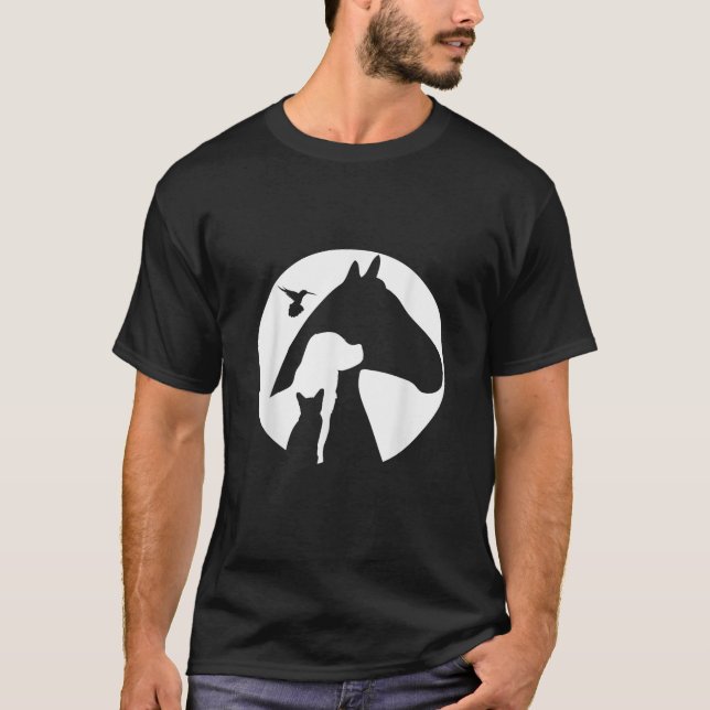 Camiseta Animal Silhouette Cat Dog Horse Bird Hummingbird M (Frente)