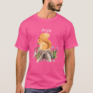 Camiseta Animal silvestre esquilo com nome Arya menino