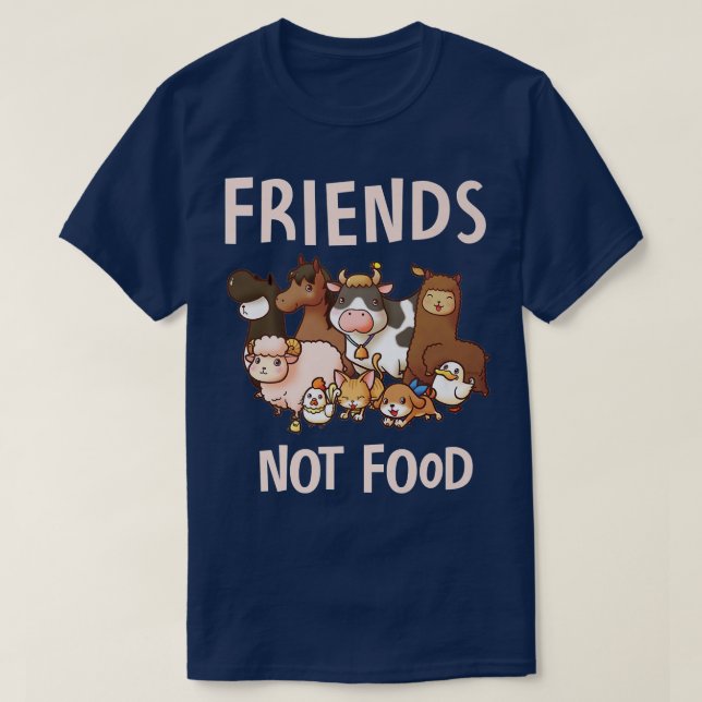 Camiseta Animals are Friends not Food Pig Cow Sheep Vegan V (Frente do Design)