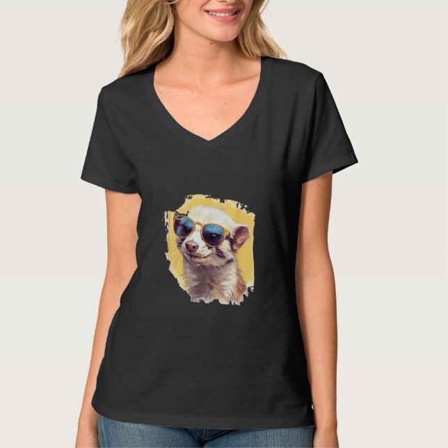 Camiseta Animals Graphic  Ferret Wearing Sunglasses 2 (Frente)