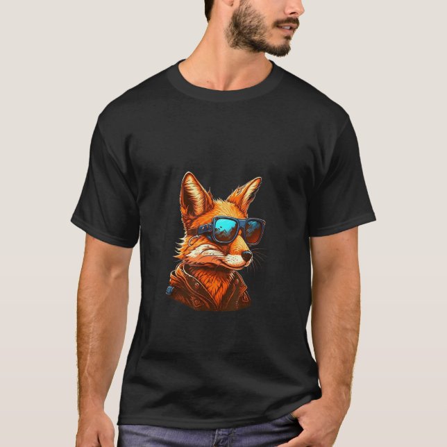 Camiseta Animals Graphic  Fox Wearing Sunglasses 4 (Frente)