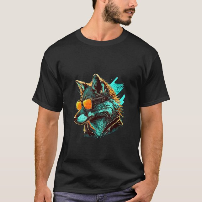 Camiseta Animals Graphic  Wolf Wearing Sunglasses (Frente)
