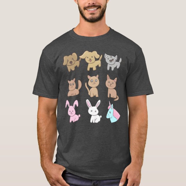 Camiseta Animals Icons Cute Dogs Cats Animal Love family (Frente)