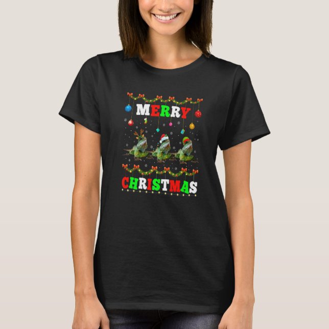 Camiseta Animals Lights Merry Christmas Santa Iguana (Frente)