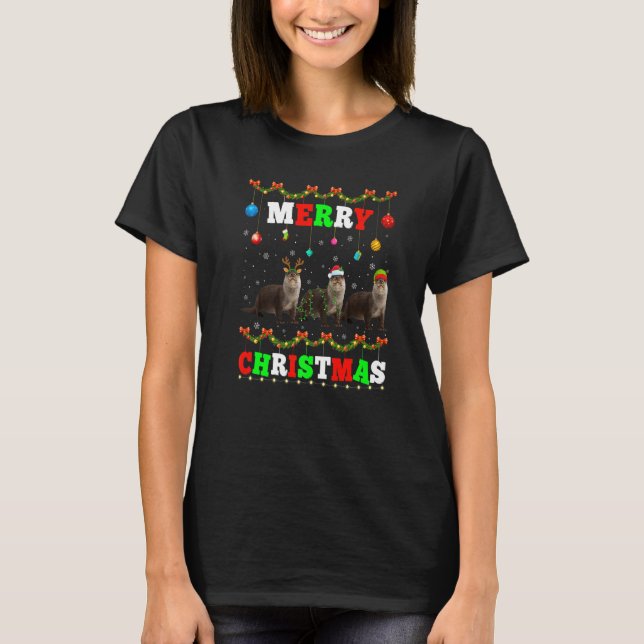 Camiseta Animals Lights Merry Christmas Santa Otter (Frente)