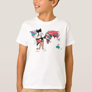 Camiseta Animaniacs Gráfico do Mapa Mundial de Yakko