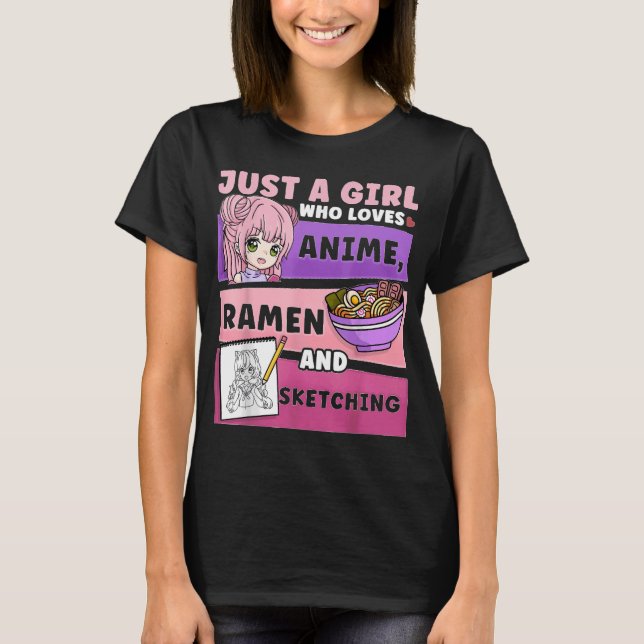 Camiseta Anime Apenas Uma Menina Que Ama Anime Ramen (Frente)