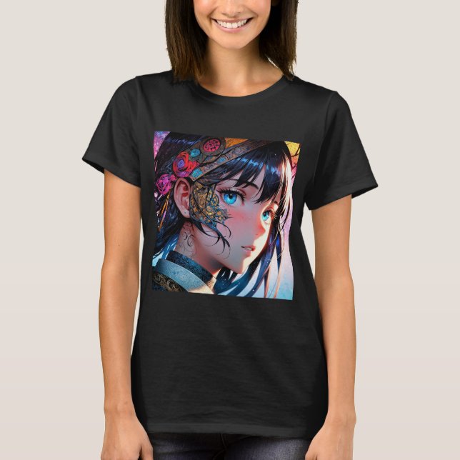 Camiseta Anime - Bonita garota japonesa do desenho animado  (Frente)
