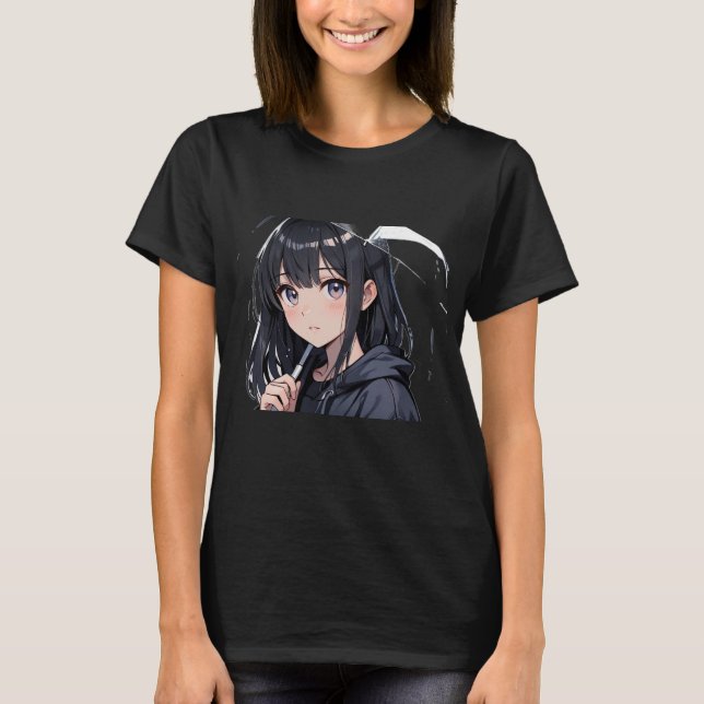 Camiseta Anime - Bonita garota japonesa do desenho animado  (Frente)