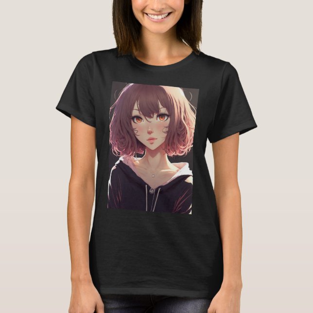 Camiseta Anime - Bonita garota japonesa do desenho animado  (Frente)