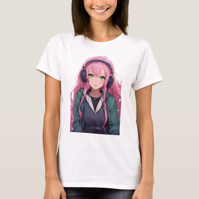 Camiseta Anime - Bonita garota japonesa do desenho animado  (Frente)