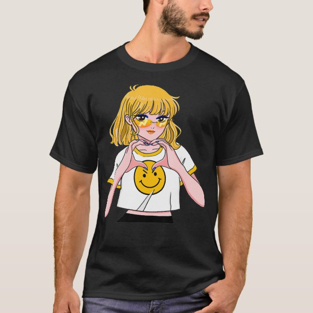 Camiseta Anime Bonito, Coração Kawaii, Eu Te Amo (Frente)