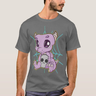 Camiseta Anime Bonito Dino Segurando Kawaii Horror Toy Para