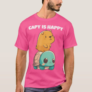 Camiseta Anime Bonito Kawaii Animais Turtle E Feliz Capybar