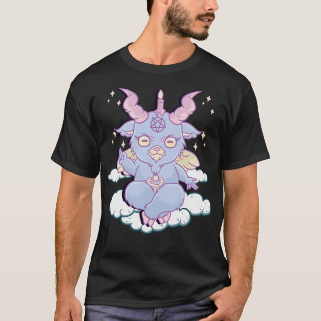 Camiseta Anime Bonito Kawaii Baphomet Pastel Gótico Emo Pun (Frente)