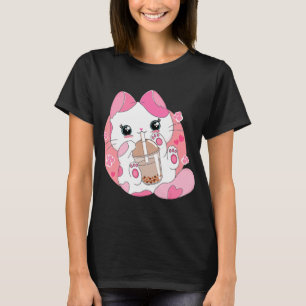 Camiseta Anime Bonito Kawaii Cat Boba Bubble Tea Girls Cost