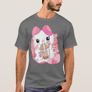 Camiseta Anime Bonito Kawaii Cat Boba Bubble Tea Girls Cost